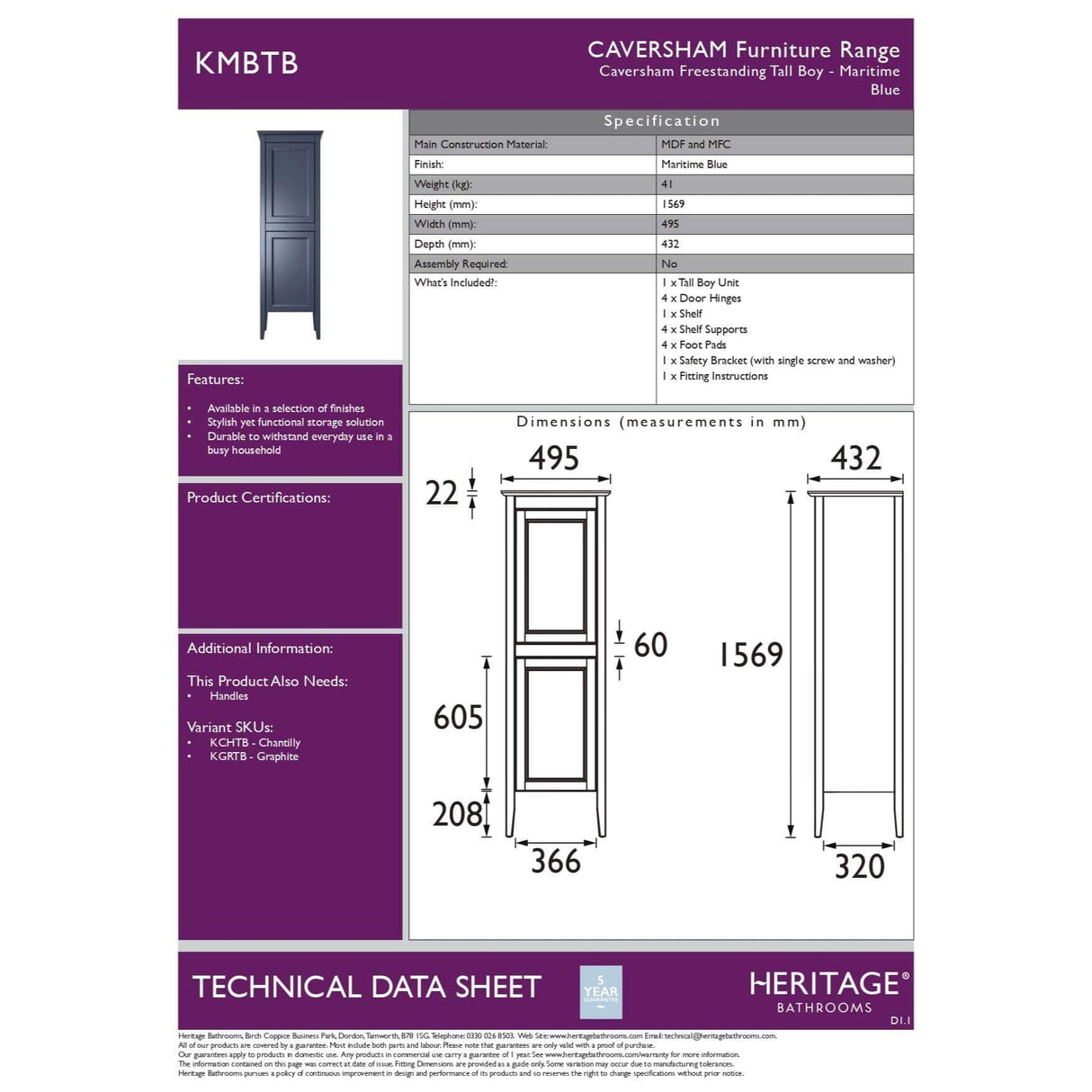 Heritage Storage Unit Heritage Caversham Freestanding Tall Boy