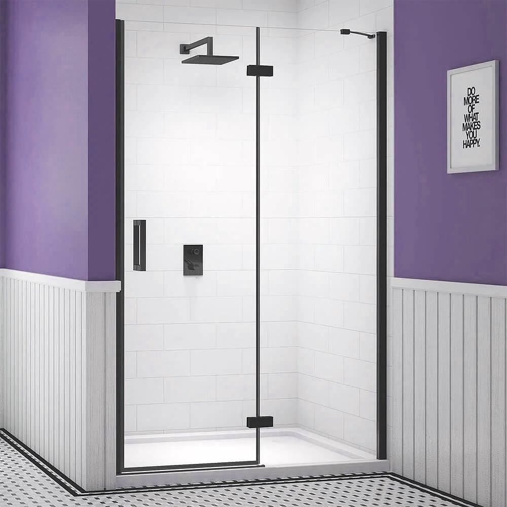 Merlyn Hinged Shower Door Matt Black / 900+ adj (900-940mm) Merlyn Ionic Essence Frameless Hinged Shower Door and Inline Panel
