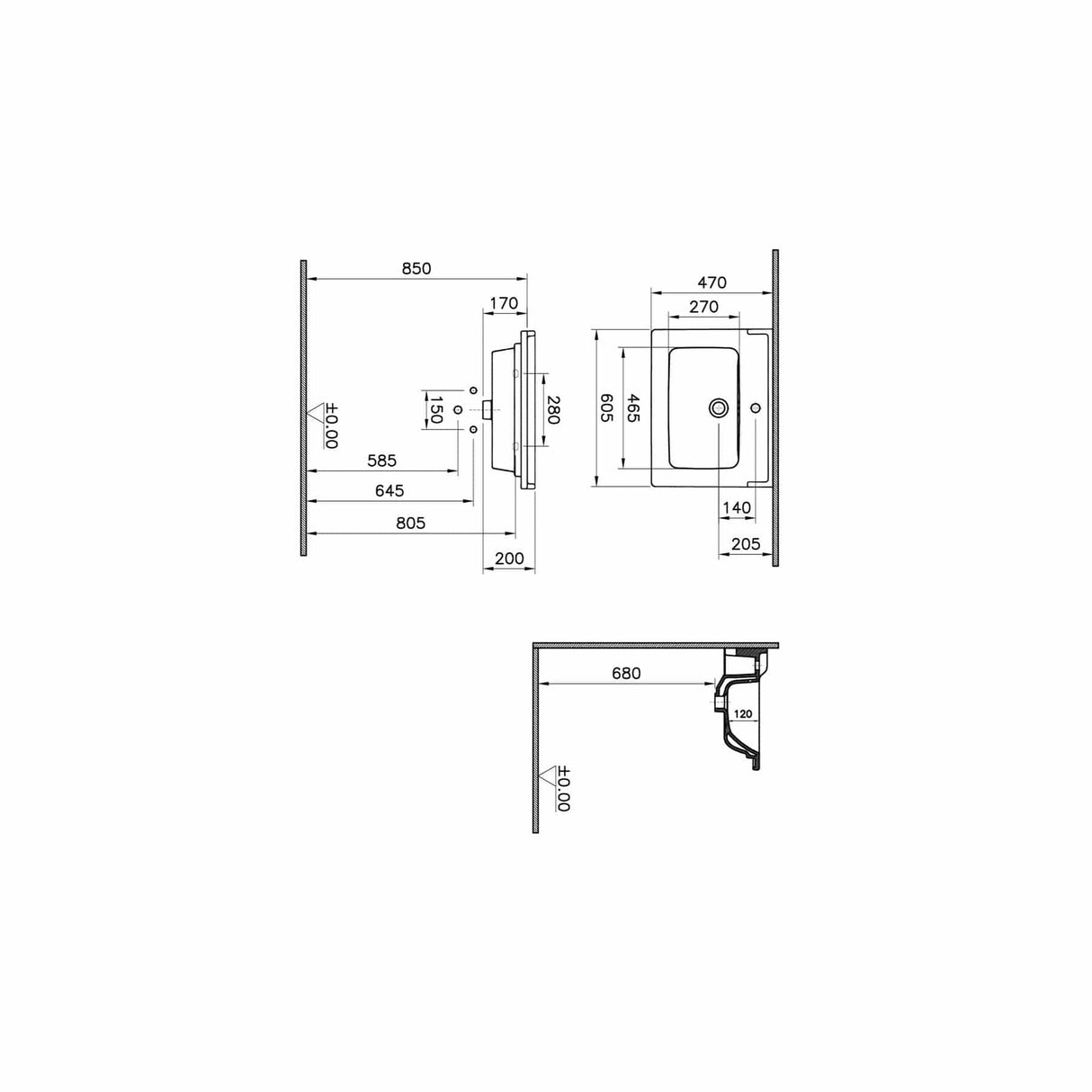 VitrA Wall Mounted Vanity Unit VitrA Root Groove Wall Mounted 2 Drawer Vanity Unit 600mm with One Tap Hole Basin