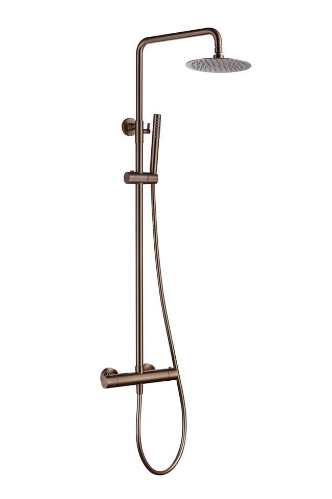 Aquarius Exposed Shower Set Brushed Bronze Aquarius RainLux Cool Touch Adjustable Round Exposed Shower Valve and Kit