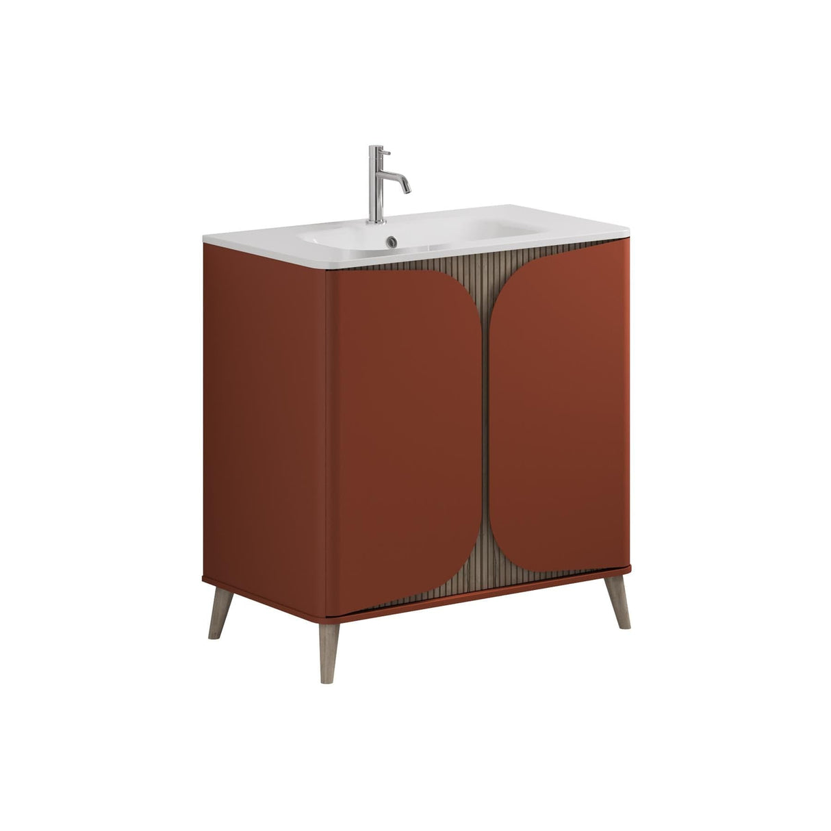 Crosswater Floor Standing Vanity Unit Soft Clay / Crosswater Tambour Basin - 1 Tap Hole - White Crosswater Tambour Vanity Unit with Basin or Worktop - 800mm - Two Door - Floor Standing