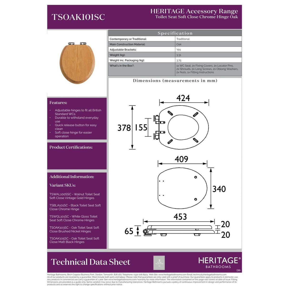 Heritage Soft Close Wooden Toilet Seat