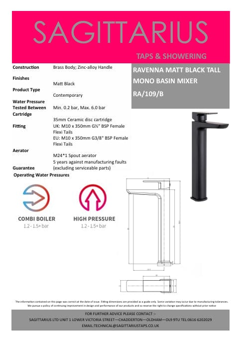 Sagittarius Tall Basin Tap Sagittarius Ravenna Tall Basin Mixer Tap with Sprung Waste