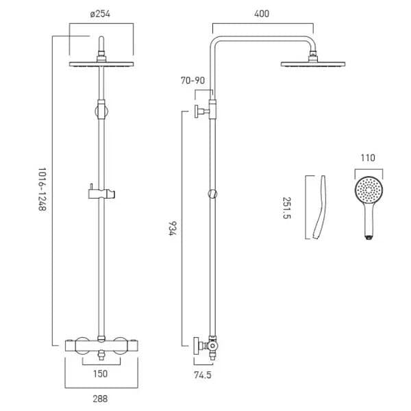 VADO Exposed Shower Set Vado Velo Round Thermostatic Adjustable Shower Column in High Polished Chrome