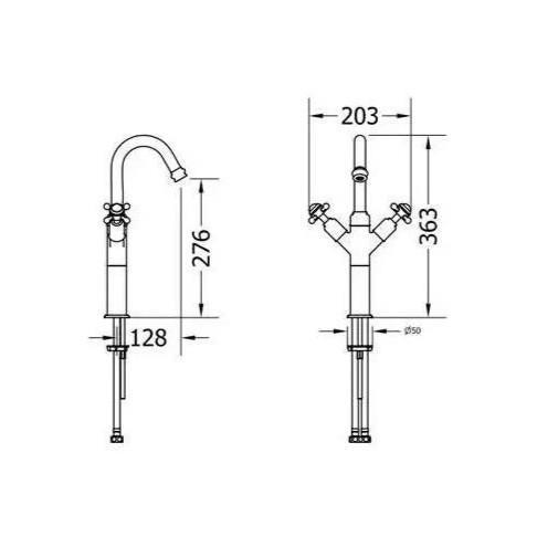 Crosswater Belgravia Tall Monobloc Basin Mixer Tap with Crosshead Handle