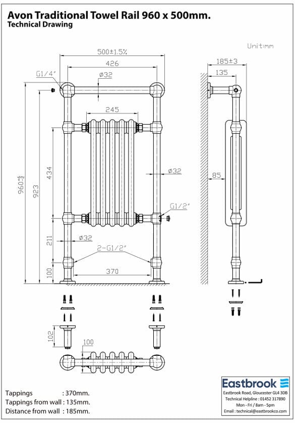 Eastbrook Insert Radiator Eastbrook Avon Straight Vertical Traditional Radiator in Chrome/Gloss White