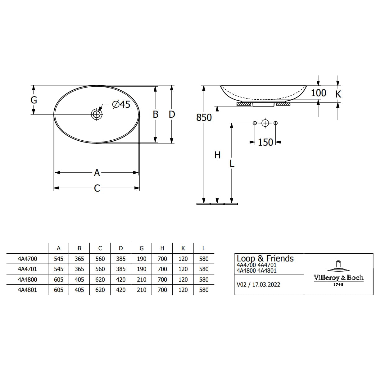 Villeroy & Boch Countertop Basin Villeroy & Boch Loop & Friends Oval Countertop Basin in White Alpin