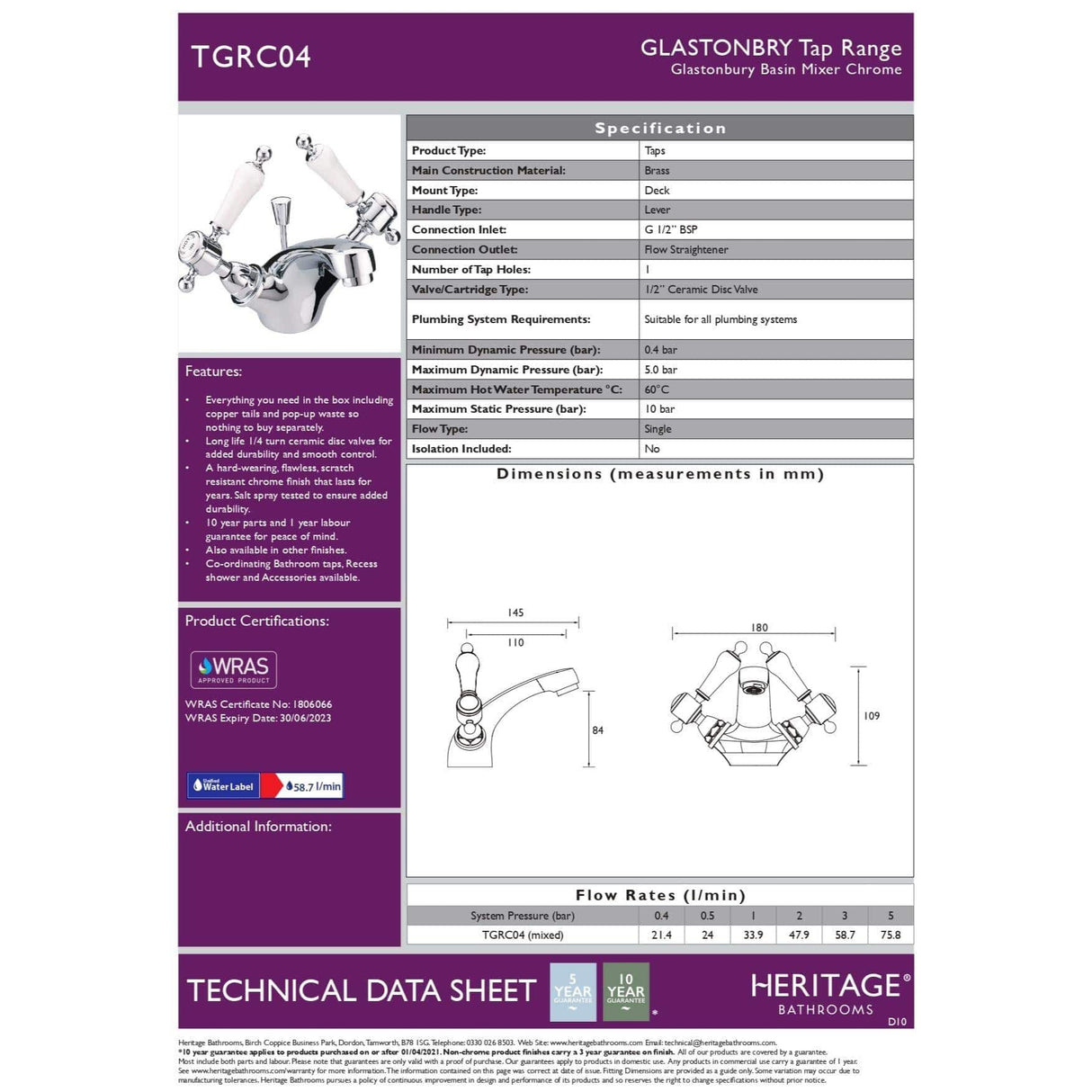 Heritage Mono Basin Tap Heritage Glastonbury Mono Basin Mixer Tap