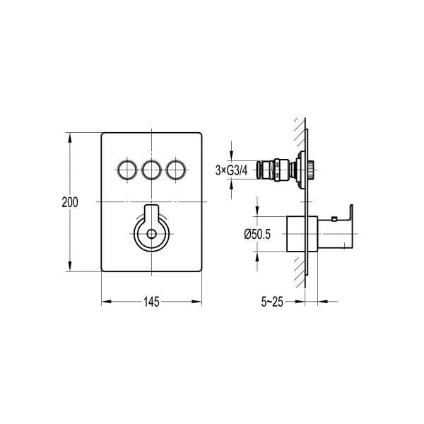 Flova Concealed Shower Valve Flova Spring 3 Outlet GoClick Finishing Set in Diamond Chrome