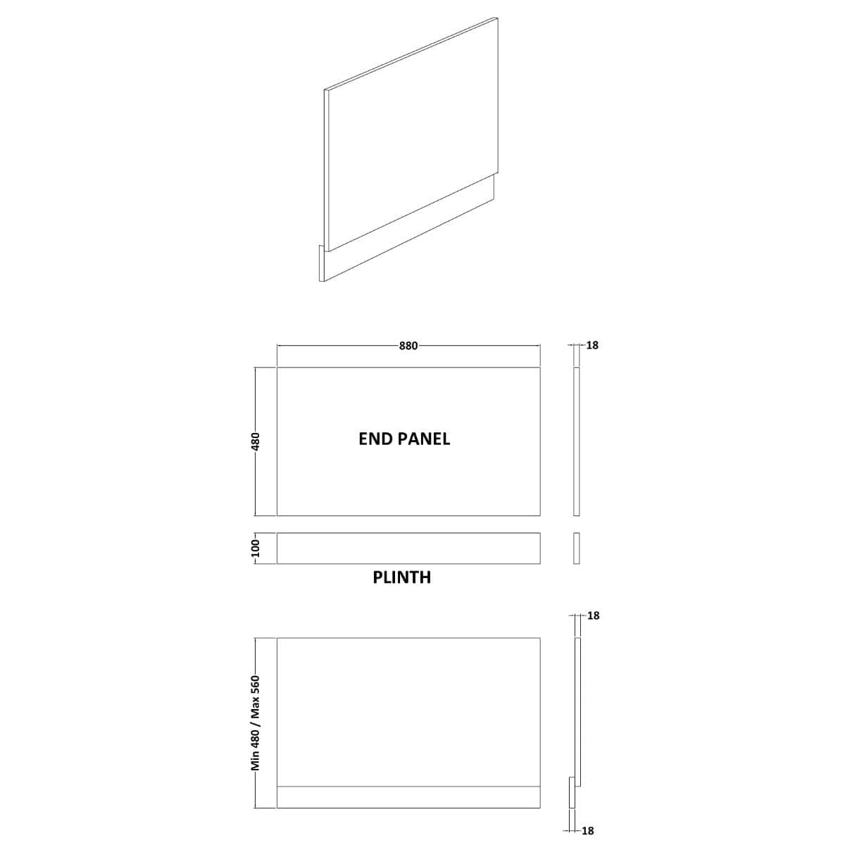 Aquarius Bathrooms Bath Panel Aquarius Halite Waterproof End Bath Panel in Matt Grey