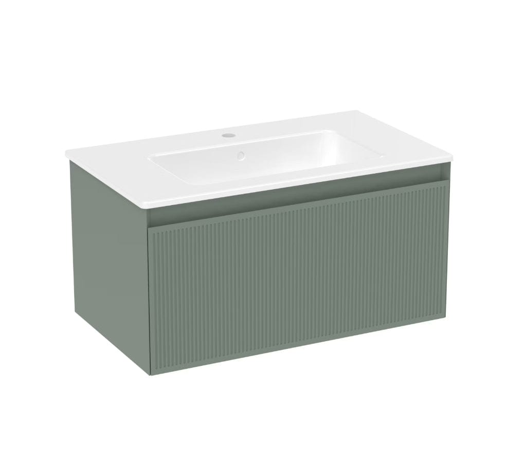 Saneux Wall Mounted Vanity Unit Matte Sage / 1 Hole Saneux Monument Vanity Unit With Basin - 800 x 470mm - One Drawer - Wall Mounted