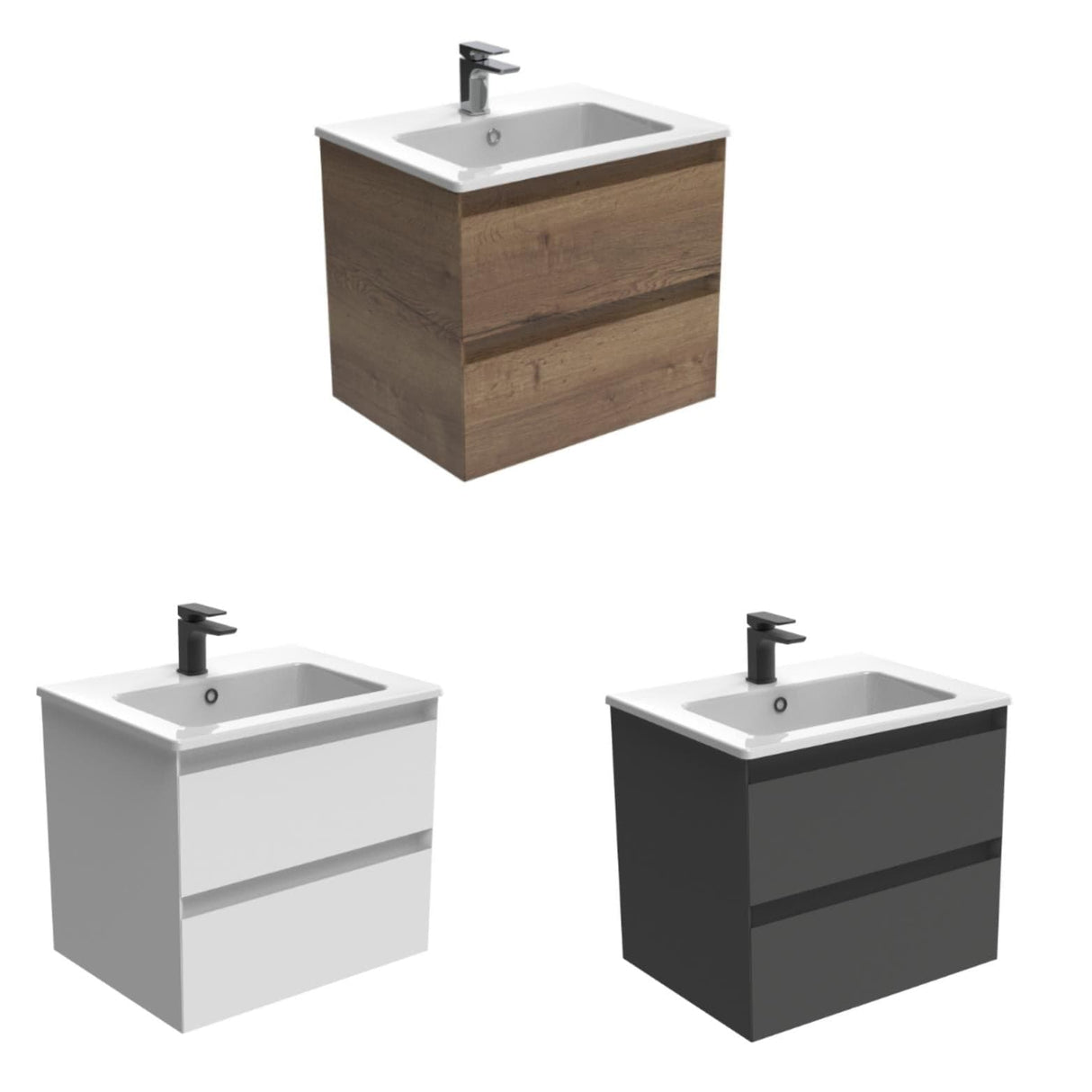 Saneux Wall Mounted Vanity Unit Saneux Uni Vanity Unit With Basin - 600 x 470mm - Two Drawer - Wall Mounted