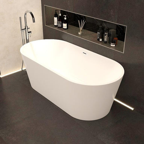 Imex Modern Freestanding Bath Imex Arco Slim Freestanding Bath with Overflow And Pop Up Bath Waste - 1700 x 800mm - White Gloss