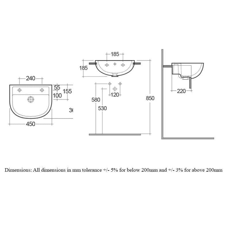 RAK Semi Recessed Basin Rak Compact Semi Recessed Basin in Alpine White