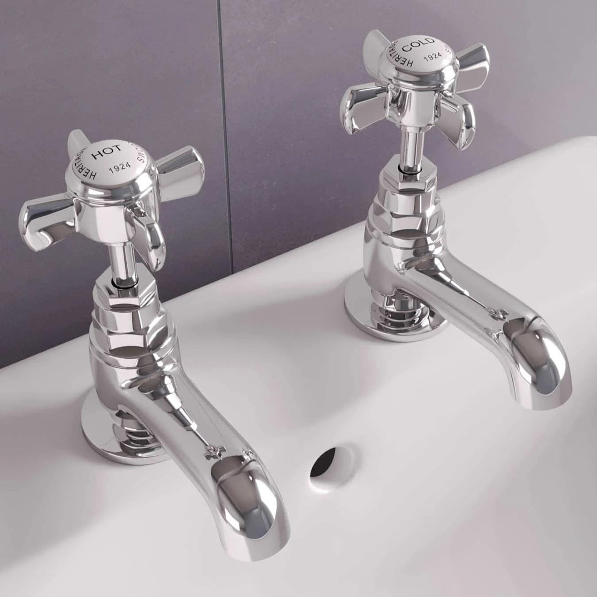 Heritage Pillar Basin Tap Chrome Heritage Dawlish Short Nose Basin Pillar Taps (Pair)