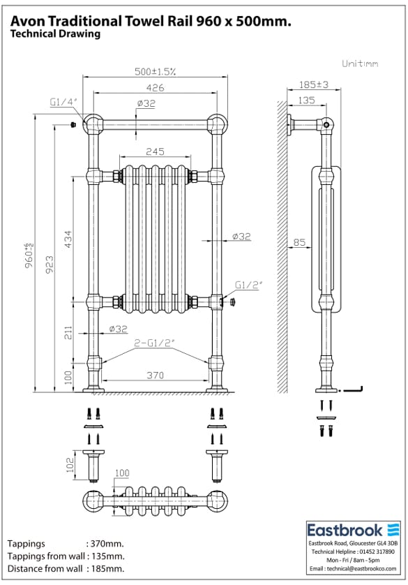Eastbrook Insert Radiator Eastbrook Avon Straight Vertical Traditional Radiator in Chrome/Gloss White