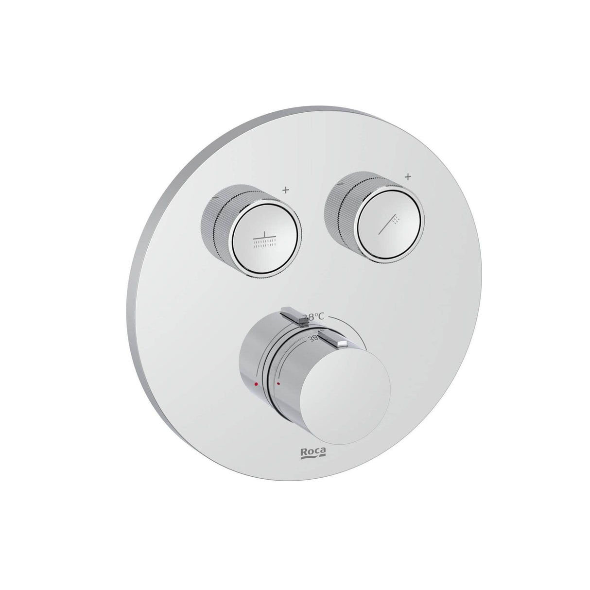 Roca Concealed Shower Set Roca T-3000 Round Switch Thermostatic Concealed Shower Valve with Rainshower Head, Shower Handset and Slide Rail Set