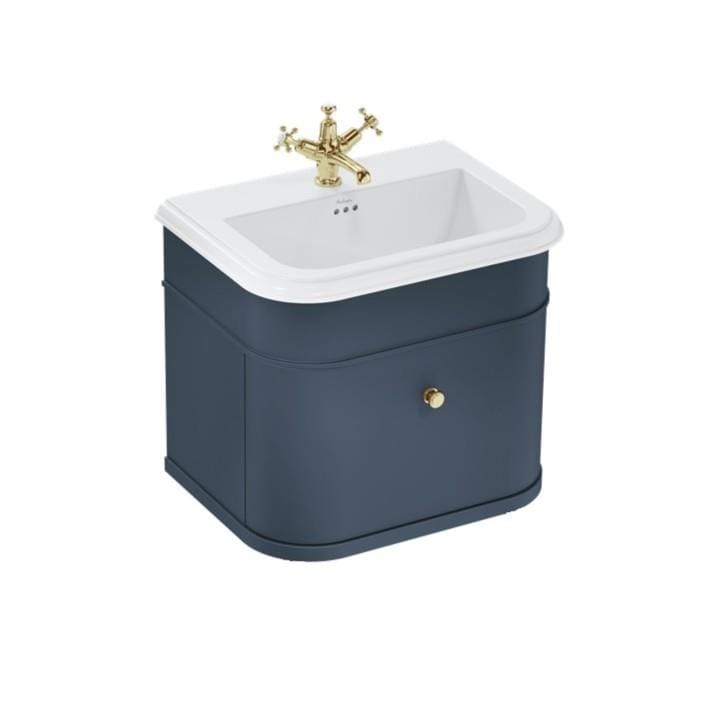 Burlington Wall Mounted Vanity Unit Blue / Ceramic Basin - 3 Tap Hole / Gold Burlington Chalfont 650mm Wall Mounted Single Drawer Vanity Unit with Basin