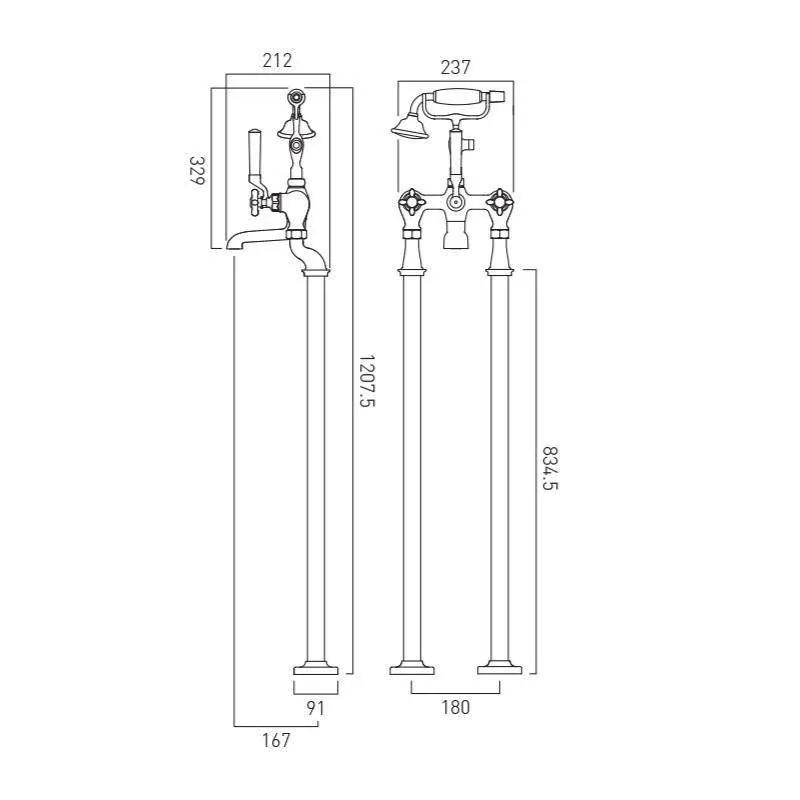 Vado Freestanding Bath Filler Booth & Co. Axbridge Floor Standing Bath and Shower Mixer with Traditional Shower Handset
