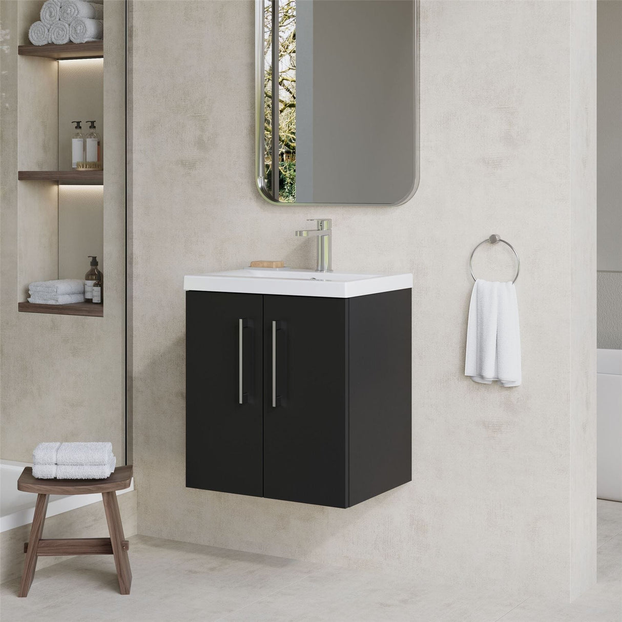 Aquarius Wall Mounted Vanity Unit Soft Black Aquarius Brisbane 500mm Wall Hung 2 Door Vanity Unit with 1 Tap Hole Mid Edge Basin