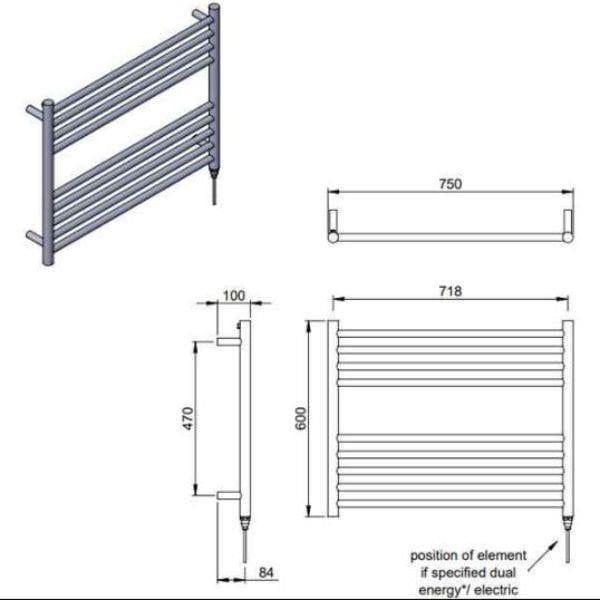 Vogue Ladder Rails Vogue Pearl Straight Ladder Towel Rail in Polished Stainless Steel