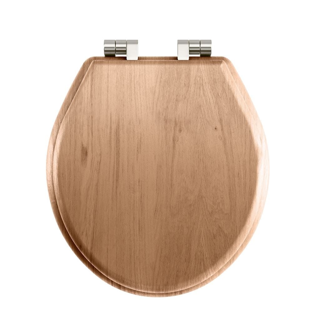 Imperial Toilet Seat Polished Nickel Imperial Oval Solid Wood Toilet Seat in Natural Oak with Soft Close Hinges