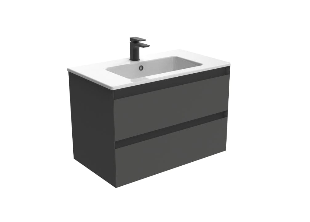 Saneux Wall Mounted Unit Matte Anthracite / 1 Hole Saneux Uni Vanity Unit With Basin - 800 x 470mm - Two Drawer - Wall Mounted