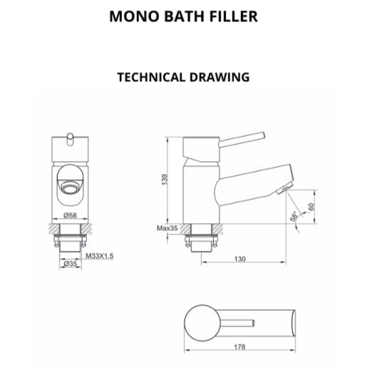 Imex Bath Mixer Imex Arco Mono Bath Filler Tap in Chrome