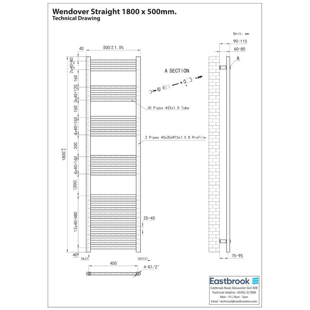 Eastbrook Wendover Straight Heated Towel Rail in Chrome