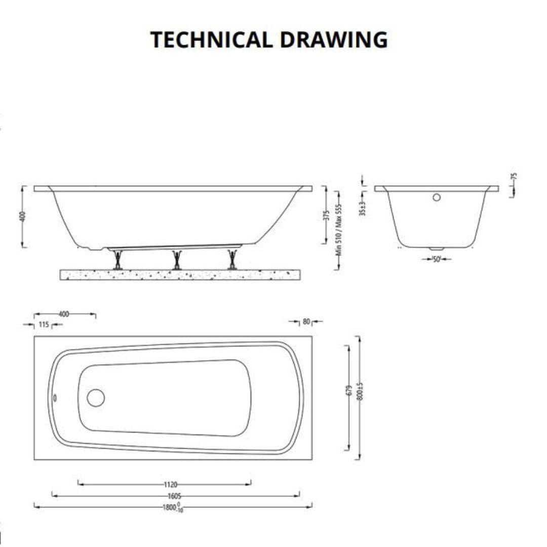 Aquarius Single Ended Bath 1800 x 800 Aquarius Agar Single Ended Standard Bath