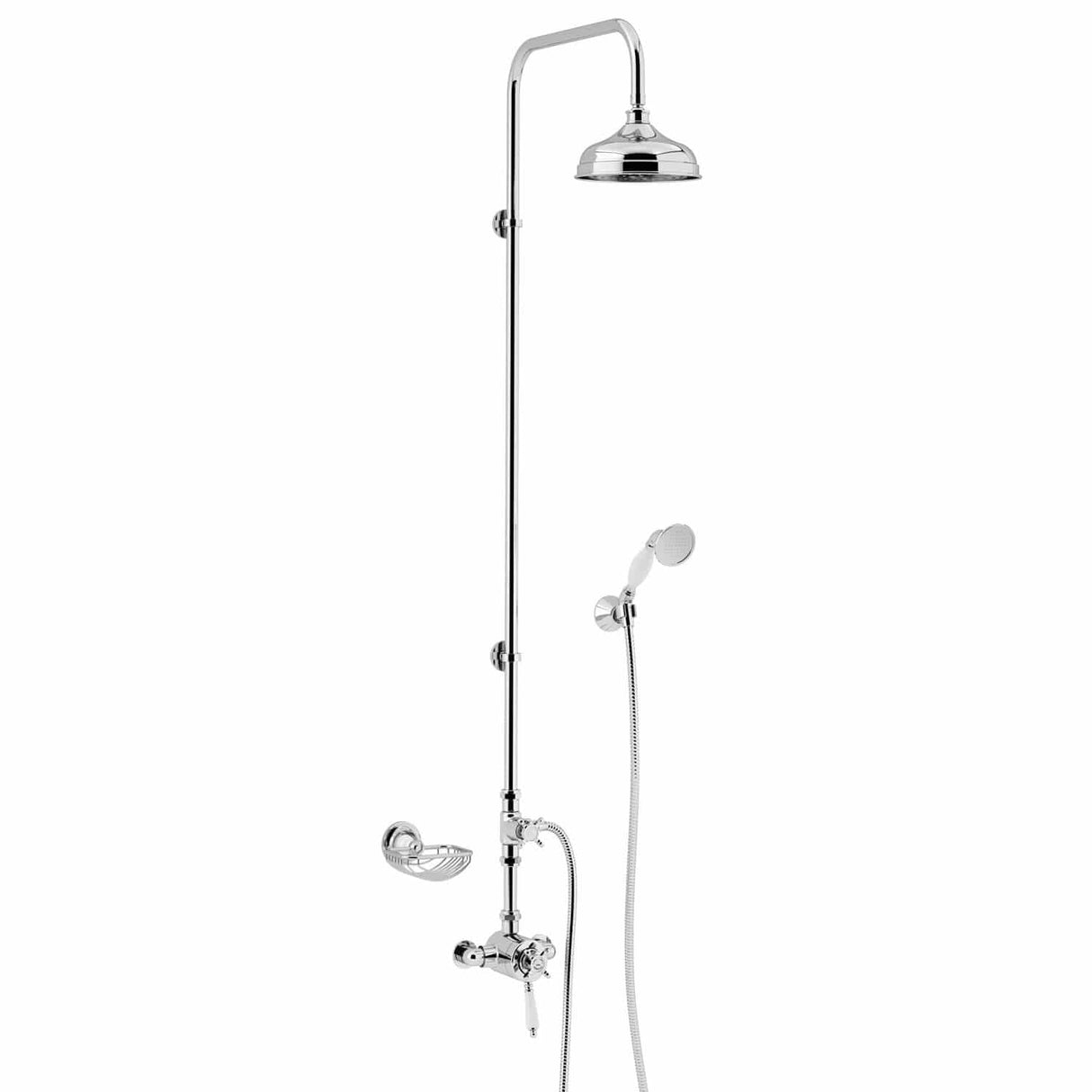 Heritage Exposed Shower Set Heritage Avenbury Exposed Shower Valve with Rigid Riser, Fixed Head and Handset Set in Chrome