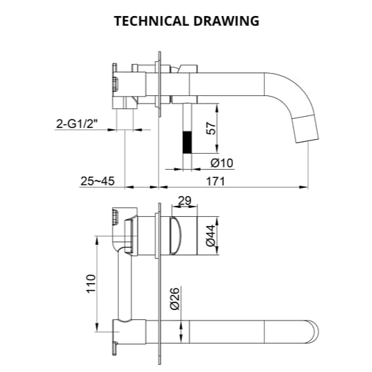Imex Wall Mounted Basin Tap Imex Ravine 2 Hole Wall Mounted Basin Mixer Tap with Universal Clicker Waste