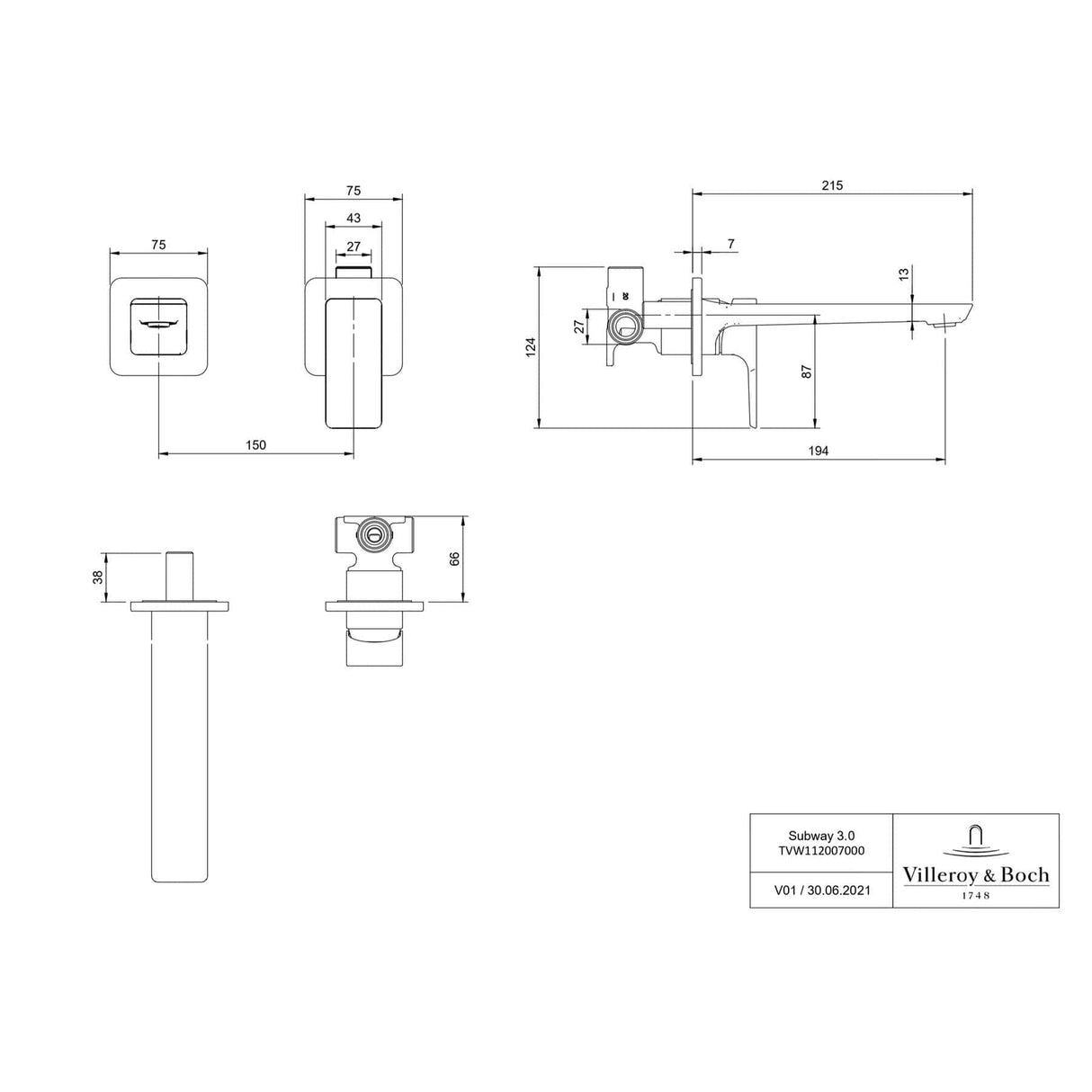 Villeroy & Boch Wall Mounted Basin Tap Villeroy & Boch Subway 3.0 Wall Mounted Basin Mixer Tap