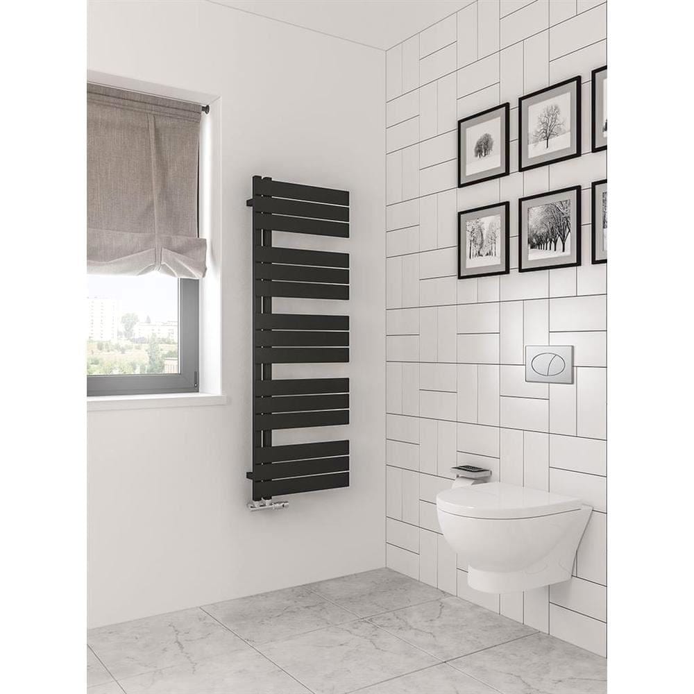 Eastbrook Designer Towel Rail 1400 x 500 / Dual Fuel Eastbrook Helmsley Straight Vertical Designer Towel Rail in Matt Black