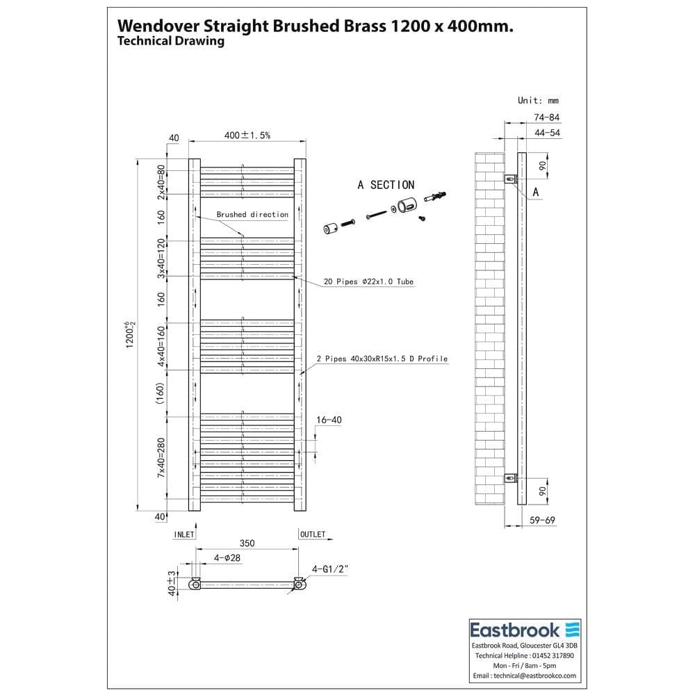 Eastbrook Wendover Straight Heated Towel Rail in Brushed Brass