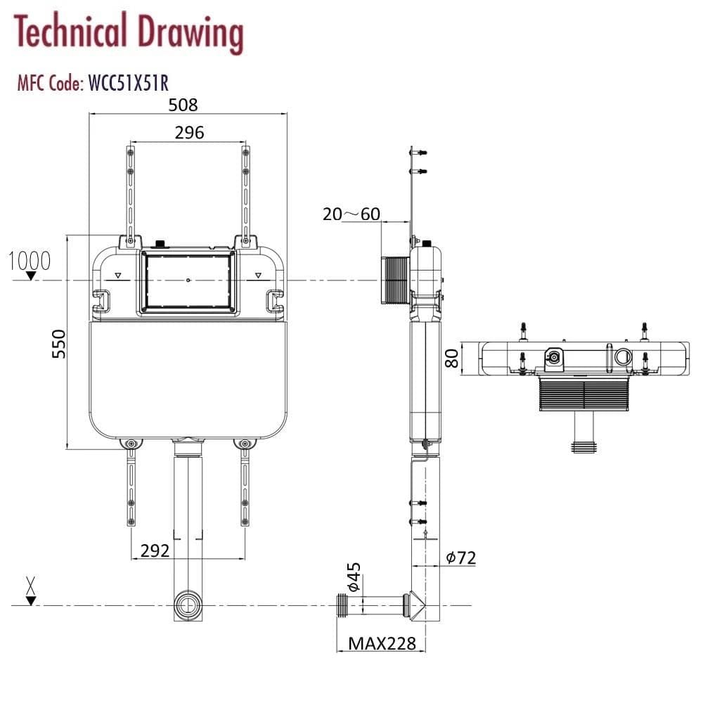 Crosswater Concealed Cistern Crosswater Dual Flush Slimline Concealed Cistern Set with Flush Plate - 508 x 80 x 550mm