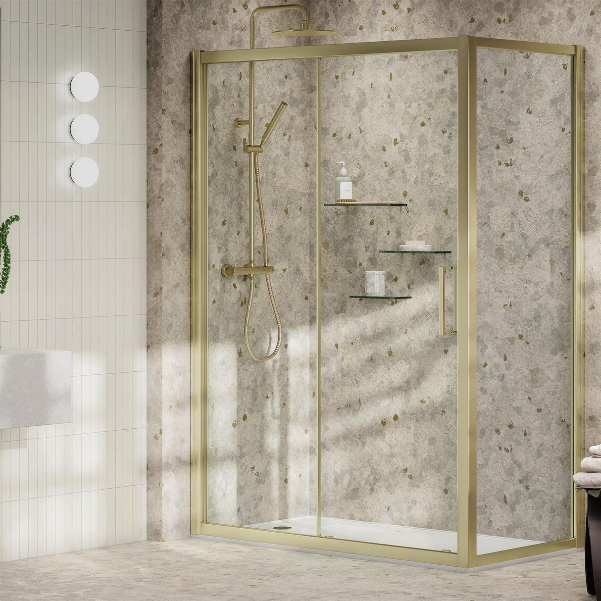 Aquarius Shower Door Brushed Brass / 1000mm Aquarius Pluvia 6mm Shower Door Side Panel