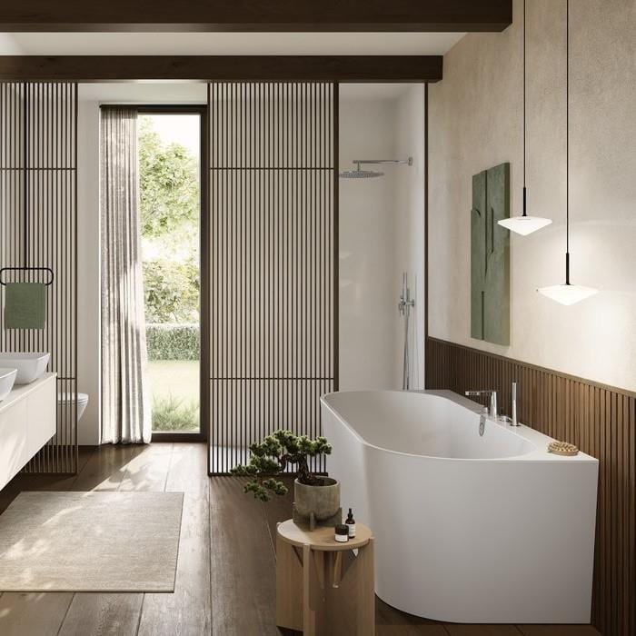 Villeroy & Boch Back To Wall Freestanding Bath Villeroy & Boch Oberon 2.0 Quaryl Back to Wall Double Ended Bath, 1800 x 800mm
