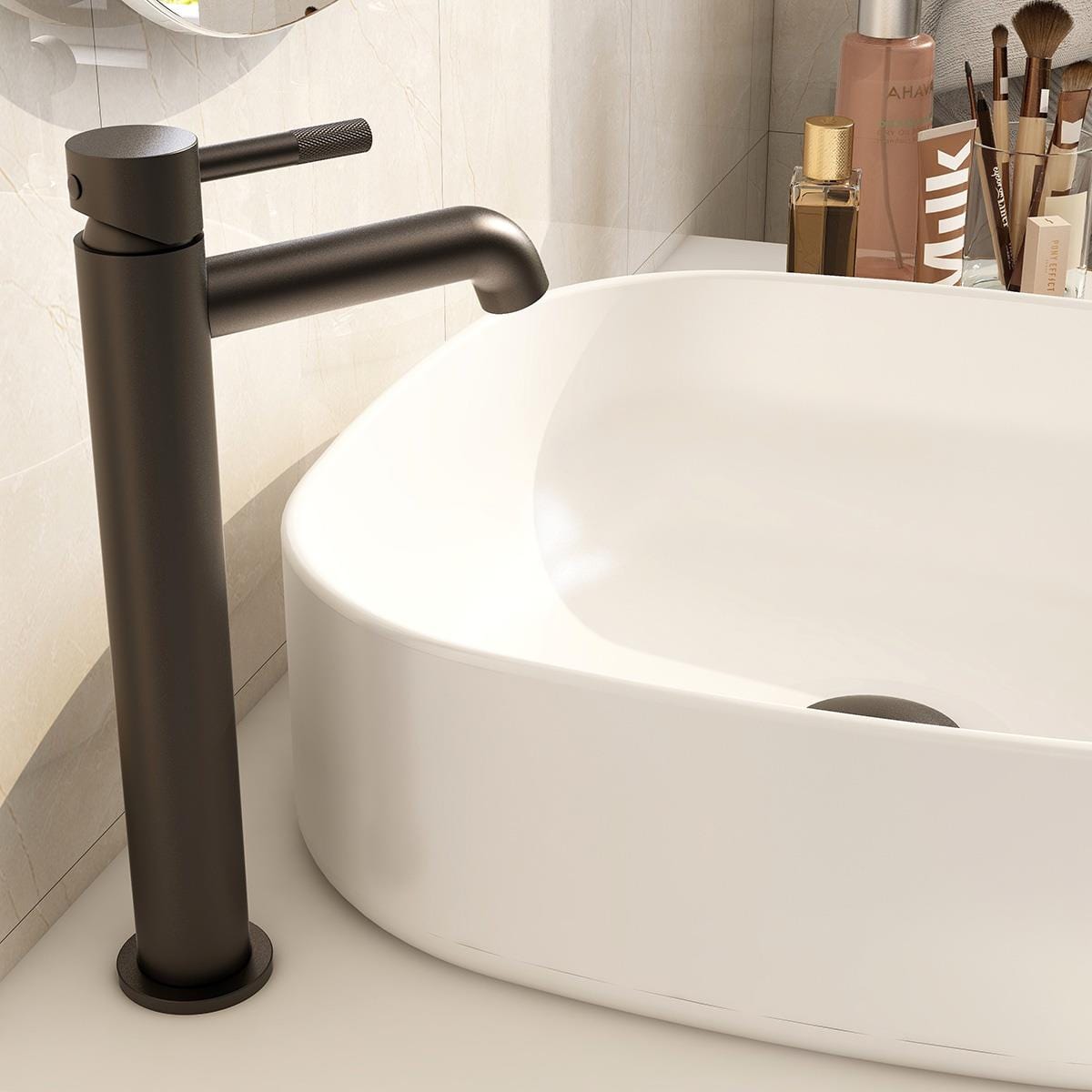 Imex Tall Basin Tap Matt Black Imex Ravine Tall Basin Mixer Tap with Universal Clicker Waste