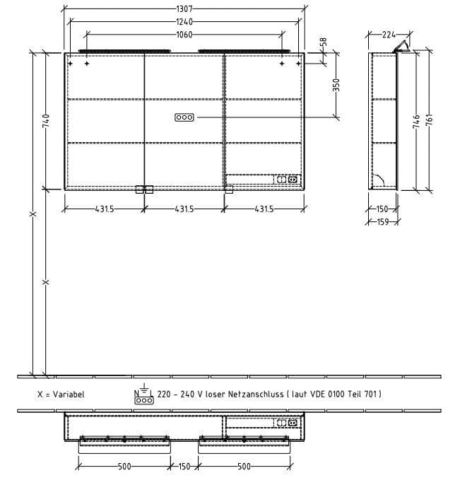 Villeroy & Boch Mirrored Cabinet Villeroy & Boch My View One 3 Door LED Mirror Cabinet