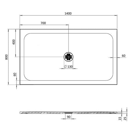 Crosswater Rectangle Shower Tray 800 x 1400mm Crosswater Creo Rectangle 25mm Stone Resin Shower Tray with Waste