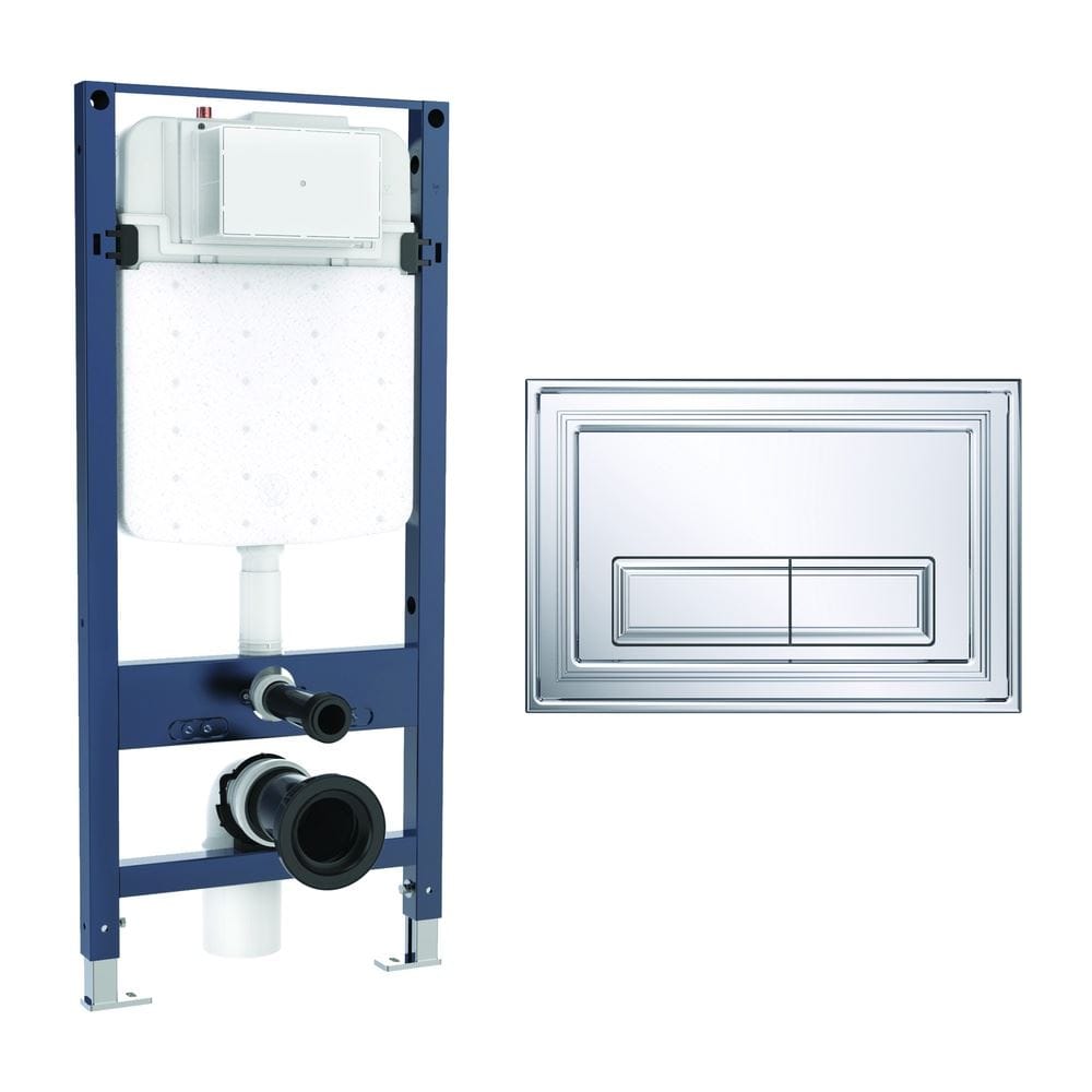 Crosswater Wall Hung WC Frame Belgravia Plate in Chrome Crosswater 1.12m Slim Depth Dual Flush WC Support Frame Set with Flush Plate