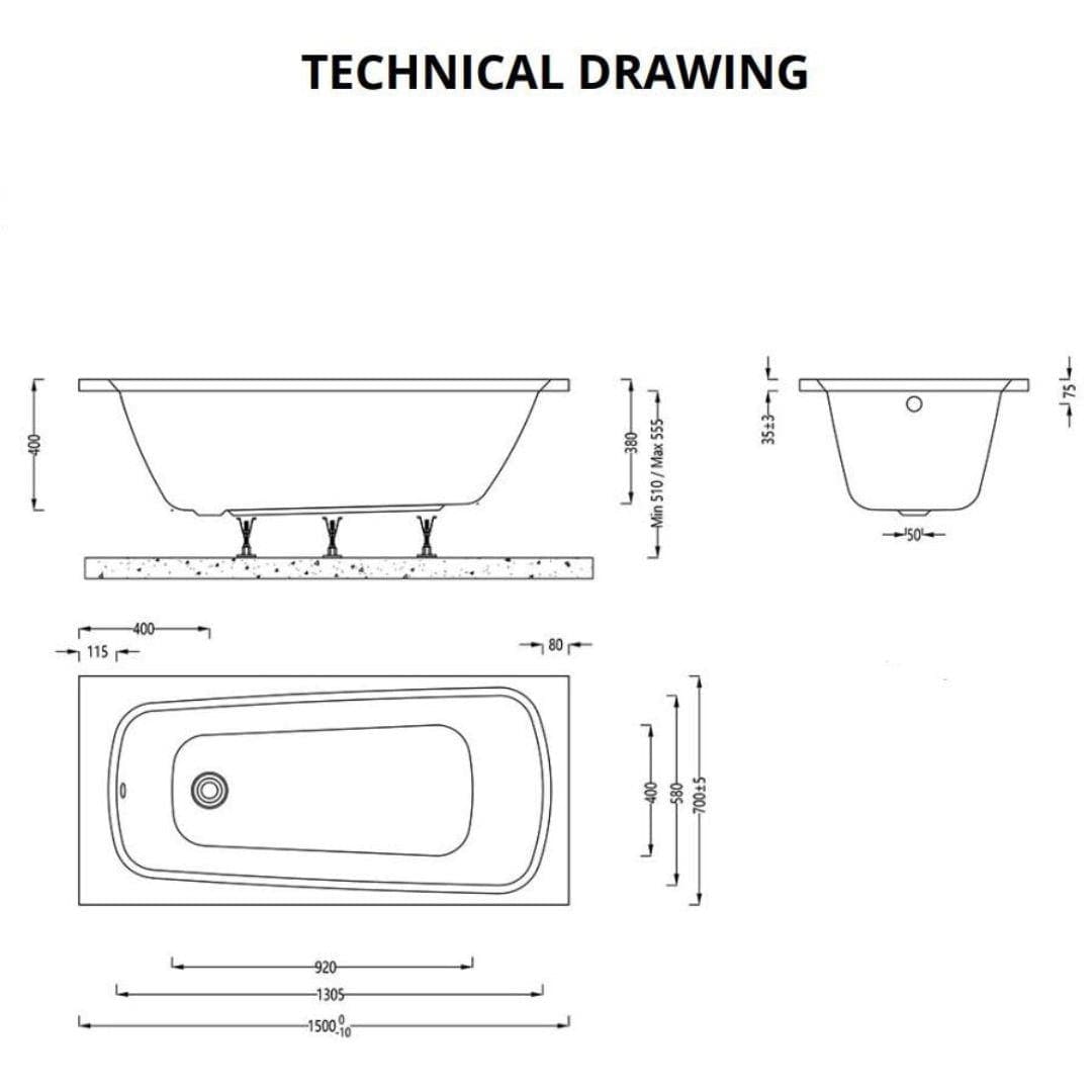 Aquarius Single Ended Bath 1600 x 700 Aquarius Agar Single Ended Standard Bath