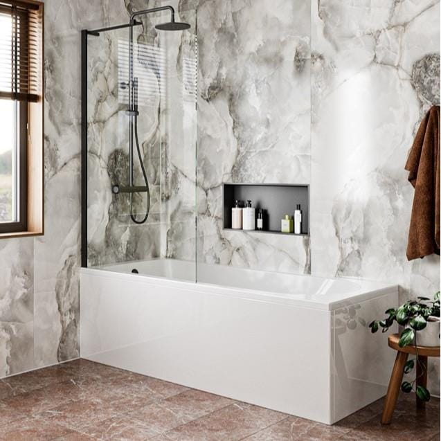 Crosswater Bath Screen Crosswater Clear 6 Fixed Single Panel Bath Screen 900mm in Matt Black