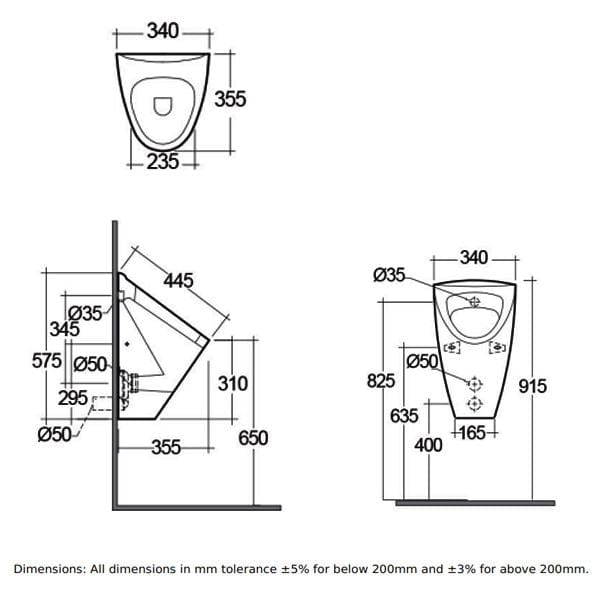 RAK Urinal RAK Venice Waterless Urinal Complete With Fixing Brackets in White