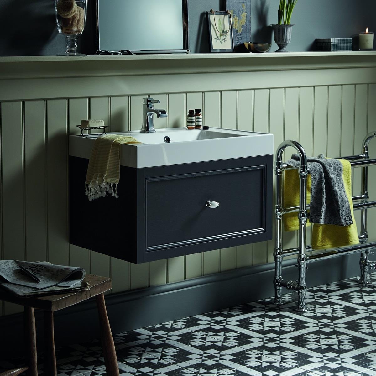 Heritage Wall Mounted Vanity Unit Heritage Caversham Wall Mounted Vanity Unit with Basin or Worktop - 700mm - One Drawer