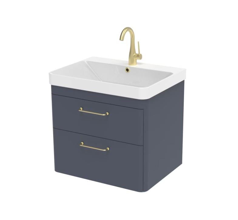 Saneux Wall Mounted Vanity Unit Matte Fiord / 1 Hole Saneux Hyde Vanity Unit With Basin - 600 x 460mm - Two Drawer - Wall Mounted