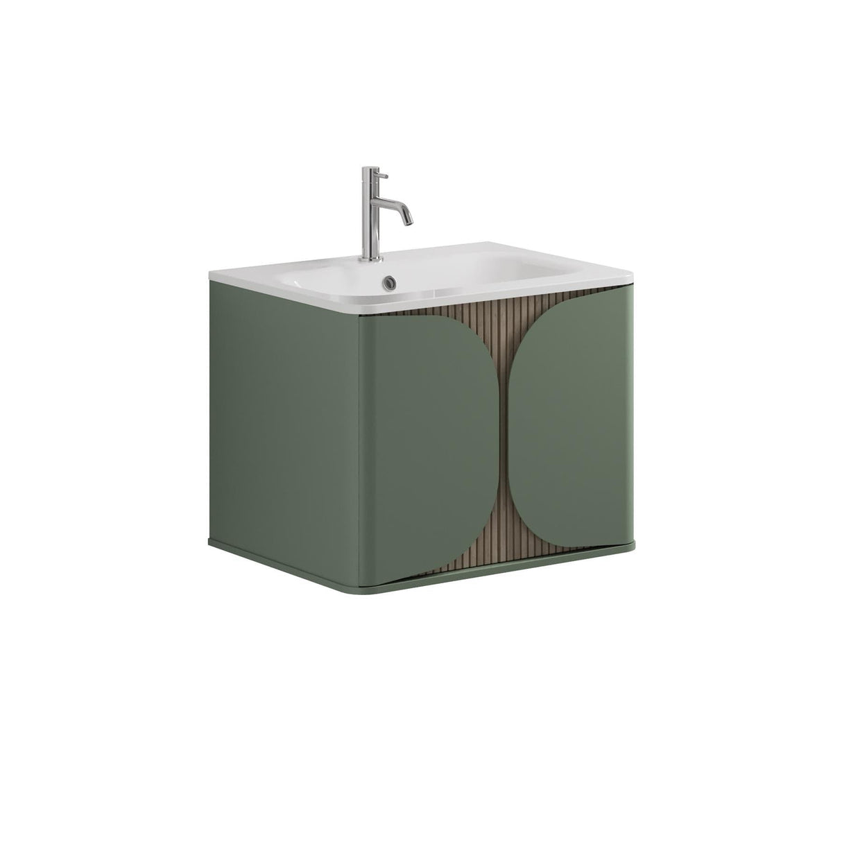 Crosswater Wall Mounted Vanity Unit Sage Green / Crosswater Tambour Basin - 1 Tap Hole - White Crosswater Tambour Vanity Unit with Basin or Worktop - 600mm - One Drawer - Wall Mounted
