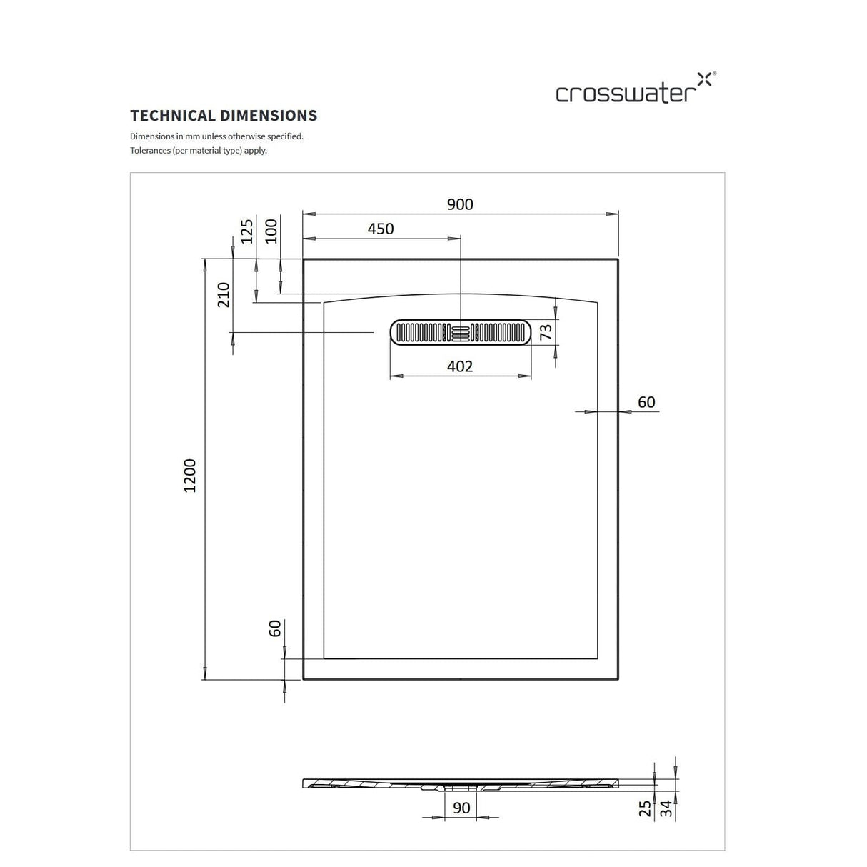 Crosswater Vito Rectangle 25mm Stone Resin Shower Tray
