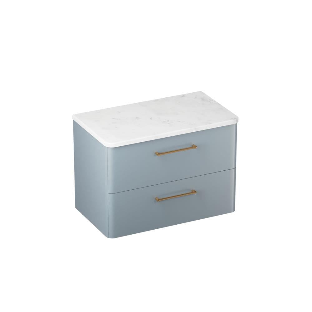 Britton Wall Mounted Vanity Unit Dusty Blue / Carrara Marble Effect Worktop / Brushed Brass Britton Camberwell Wall Mounted 800mm Vanity Unit with Basin or Worktop